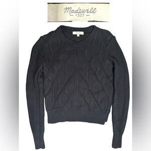 Madewell Black V-Neck Cable Knit Sweater